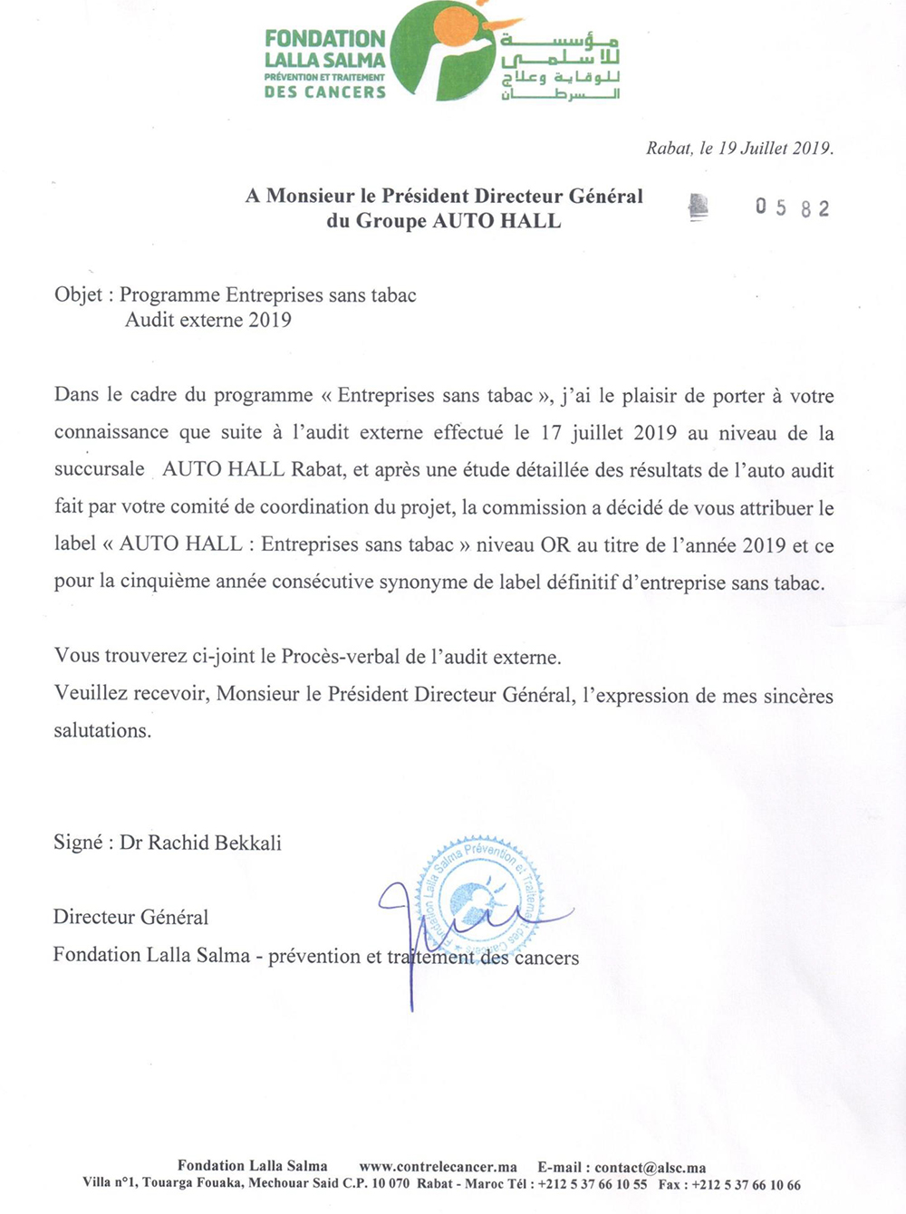 Le Groupe Auto Hall obtient le label Or «Entreprises sans tabac»